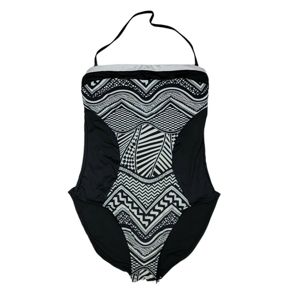 Kenneth Cole Black & White Swimsuit Womens S 1 Pc Geometric Bra Removable Strap
